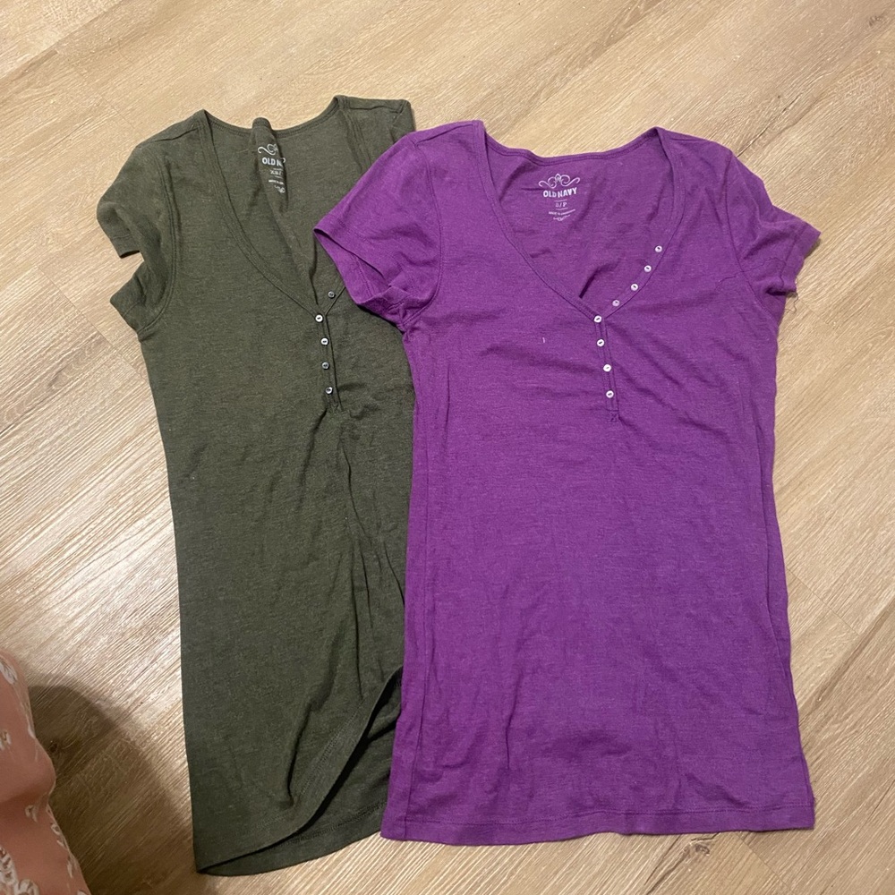 Purple and Green V-Neck T-Shirts Bundle (2)